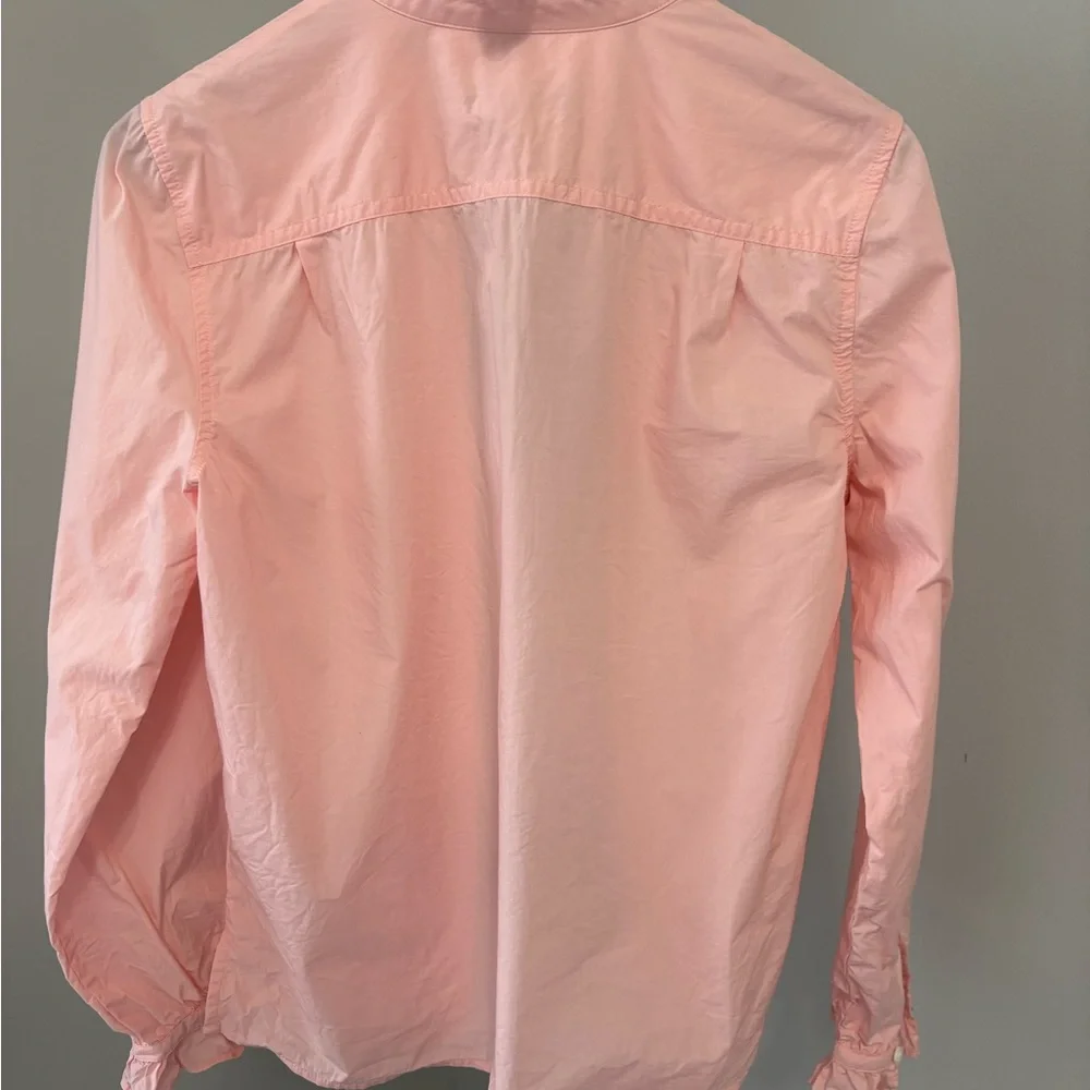 J.Crew Cottage Top in Cotton Poplin Pink Ruffle High Neck Blouse Size 2